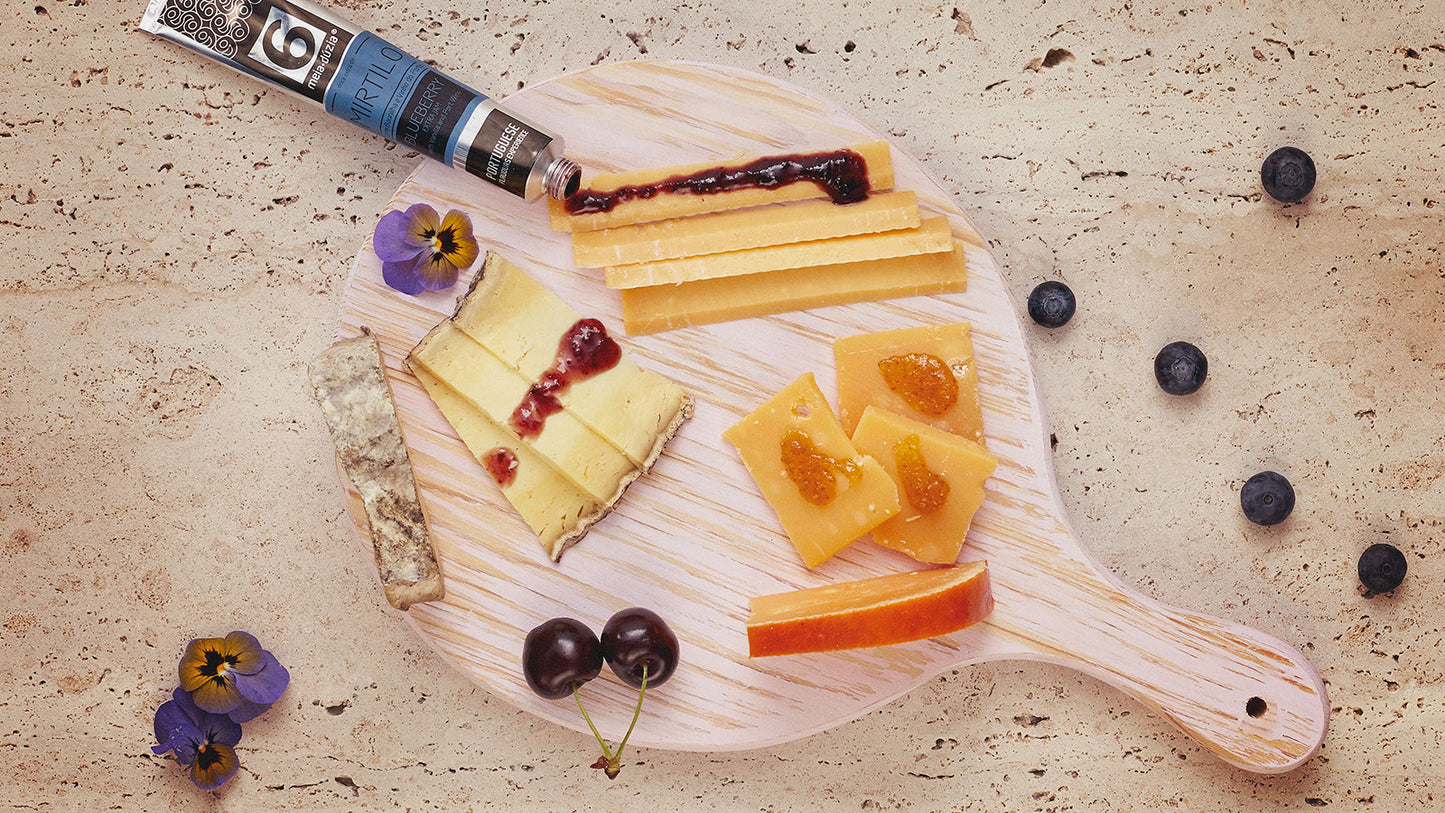 Tábua de Queijos Holandeses (Gouda, Edam e Leyden) com compotas meia.dúzia