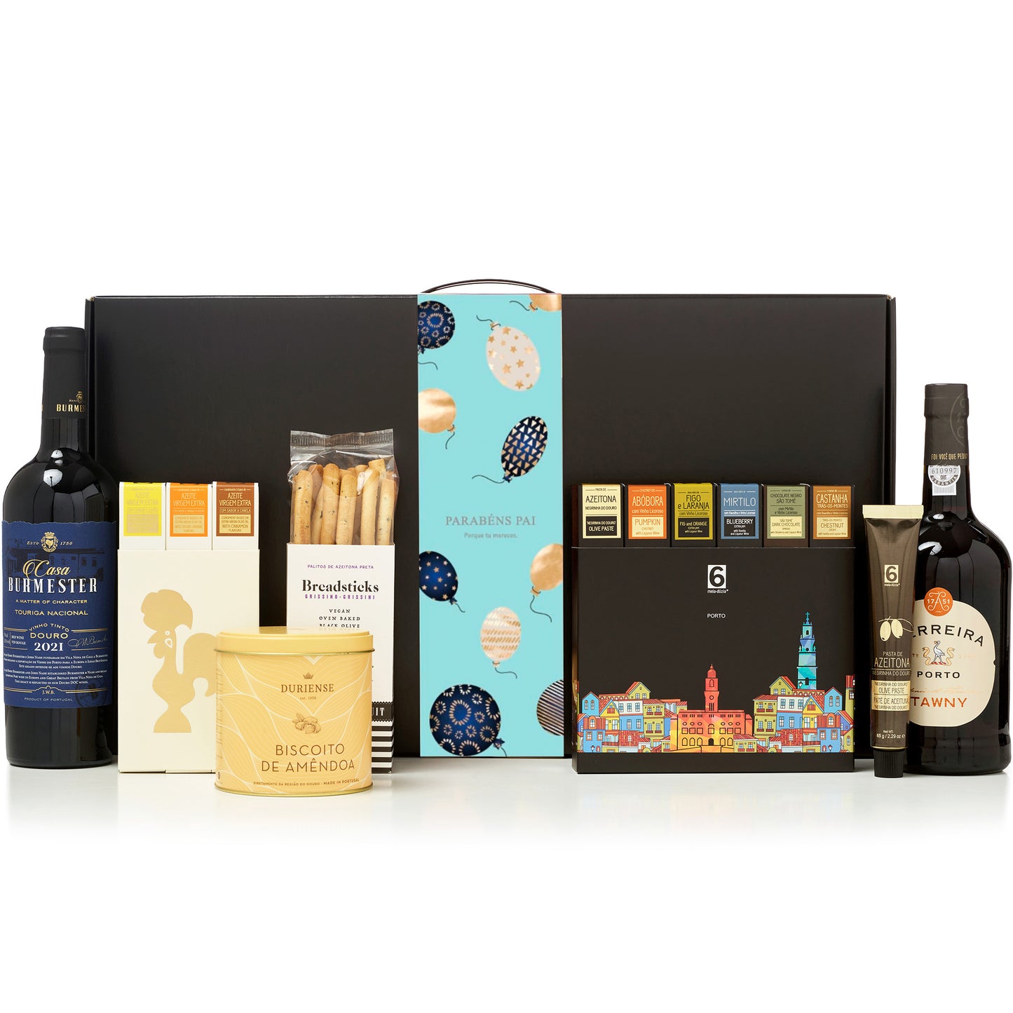 Cabaz Luxury Aniversário do Pai | Sabores do Vale do Douro. Sabores de Portugal num presente de aniversário gourmet que todos amam receber. meia.dúzia® Sabores de Portugal, prendas de aniversário gourmet