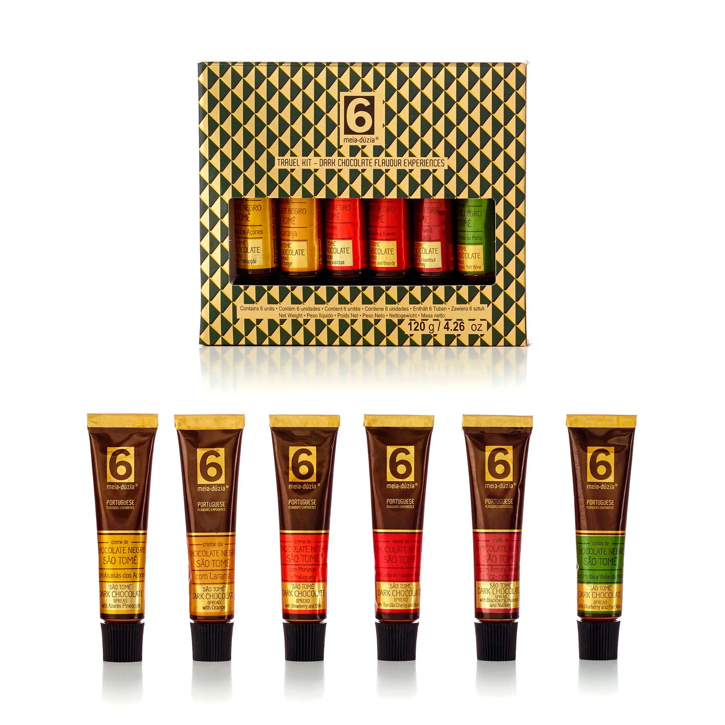 Kit 6 Chocolates | Presente de Aniversário Personalizável. Sabores de Portugal num presente de aniversário gourmet que todos amam receber. meia.dúzia® Sabores de Portugal, prendas de aniversário gourmet