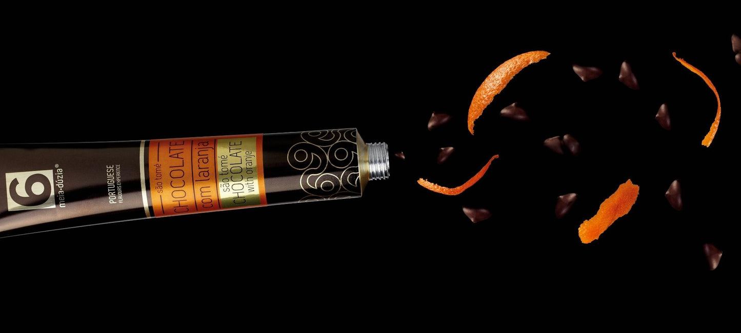 Chocolate negro São Tomé com Laranja do Algarve em bisnaga meia.dúzia